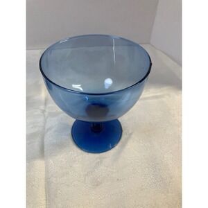 Blue Glass Footed Dessert Bowls Set of 2 Ice Cream Sundae Sherbet‎ Dishes
